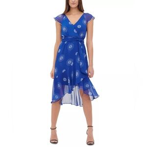 Size 6 Tommy Hilfiger Print Flutter-Sleeve Wrap Dress